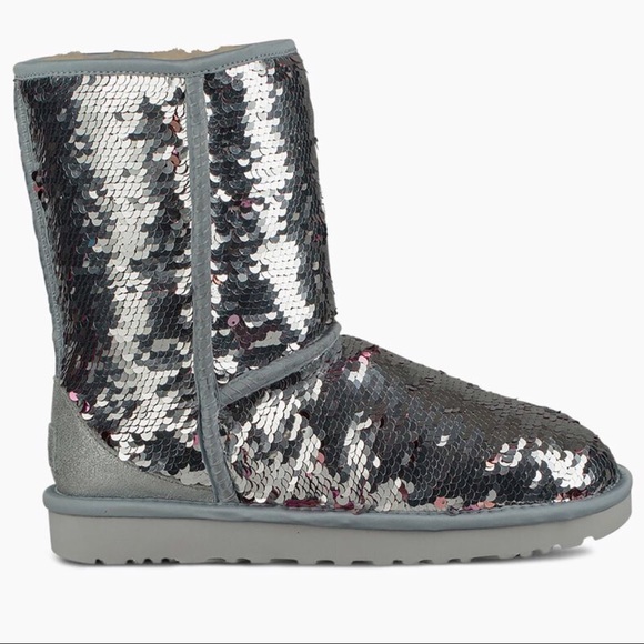 Ugg Classic Short Sequin Boot Silver 